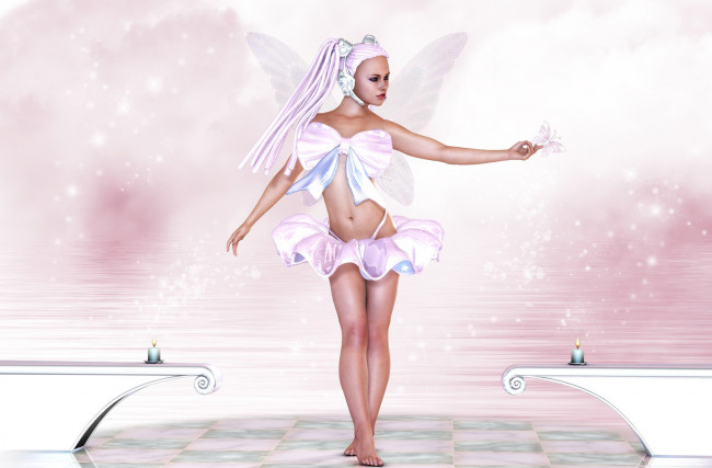 Обои картинки фото 3д, графика, elves, эльфы, бабочка, девушка, крилья, свечи