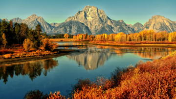 Картинка autumn природа реки озера осень лес горы река grand teton national park отражение пейзаж