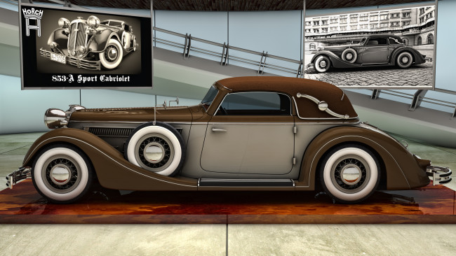 Обои картинки фото автомобили, 3д, sport, 1937, horch, 853a