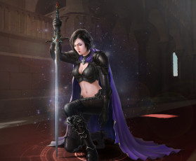 Картинка фэнтези девушки арт искры замок плащ меч воин девушка yuxiang luo