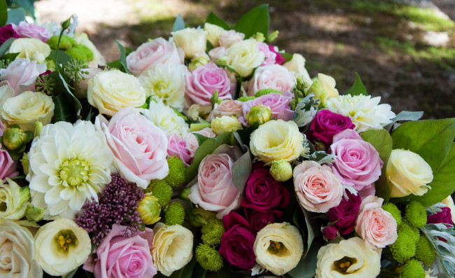 Обои картинки фото цветы, букеты,  композиции, георгины, эустома, букет, розы
