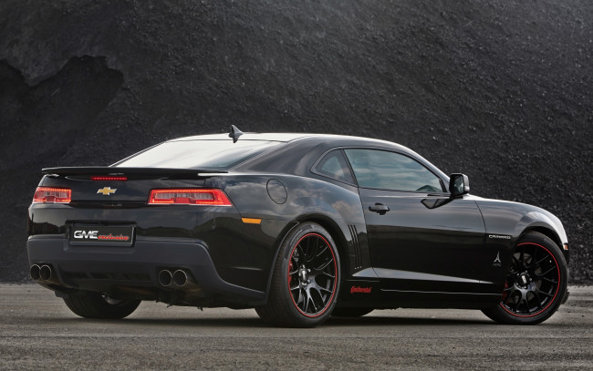 Обои картинки фото автомобили, chevrolet, темный, 2014г, exclusive, gme, ss, camaro