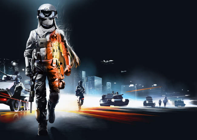 Обои картинки фото фэнтези, люди, оружие, battlefield, art, девушка, houraisan, kaguya, touhou, город, солдаты, брони, техника