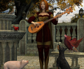 Картинка 3д+графика люди+ people птицы фон взгляд девушка звери