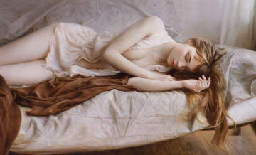 Картинка рисованное люди постель сон рыжая покрывало ночнушка