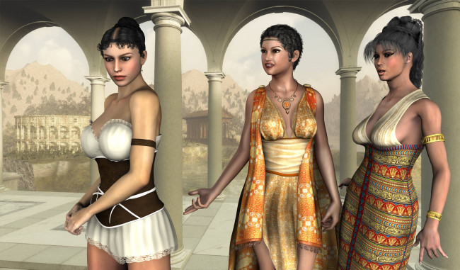 Обои картинки фото 3д графика, люди , people, фон, взгляд, девушки