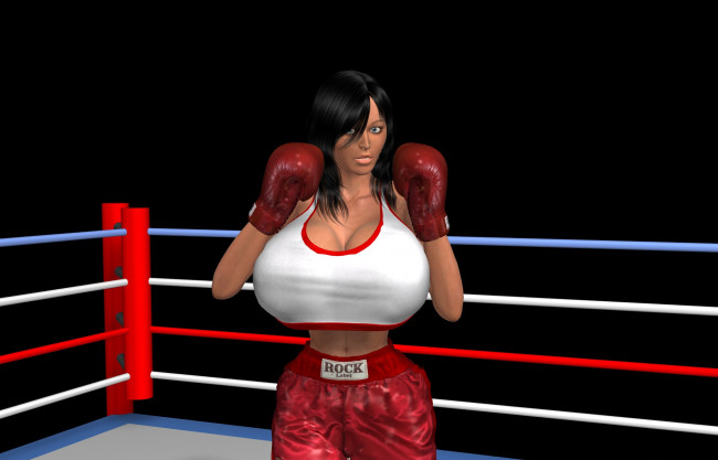 Обои картинки фото 3д графика, люди , people, ринг, грудь, фон, взгляд, девушка