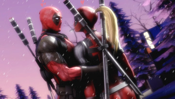 Картинка рисованное комиксы deadpool lady marvel sword fan art