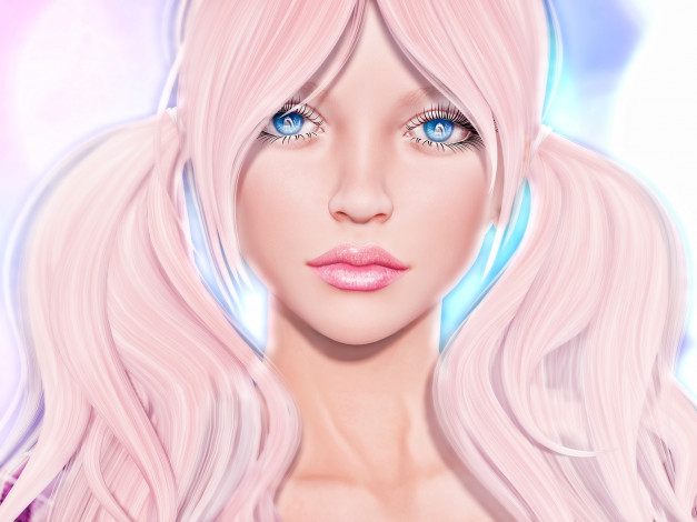 Обои картинки фото 3д графика, портрет , portraits, губы, глаза, лицо, волосы, косы, девушка