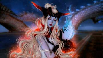 Картинка фэнтези демоны магия арт blue magic mila milova дракон