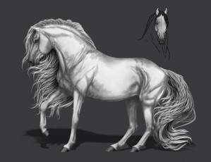 Картинка рисованное животные +лошади грива фон конь