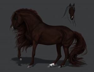 Картинка рисованное животные +лошади грива конь фон