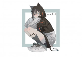 Картинка аниме животные +существа девушка