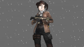 Картинка аниме оружие +техника +технологии фон взгляд девушка