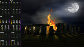Картинка календари 3д-графика ночь костер луна