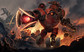 Картинка фэнтези роботы +киборги +механизмы sci-fi арт колеса робот надпись фантастика