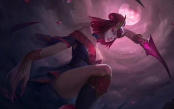 Картинка фэнтези демоны небо взгляд поза луна арт когти рога демоница