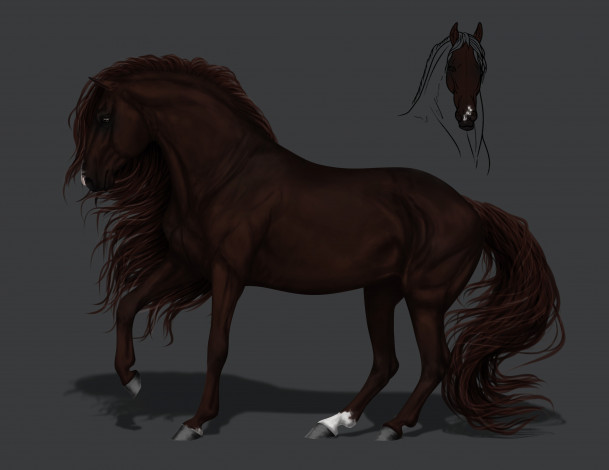 Обои картинки фото рисованное, животные,  лошади, грива, конь, фон