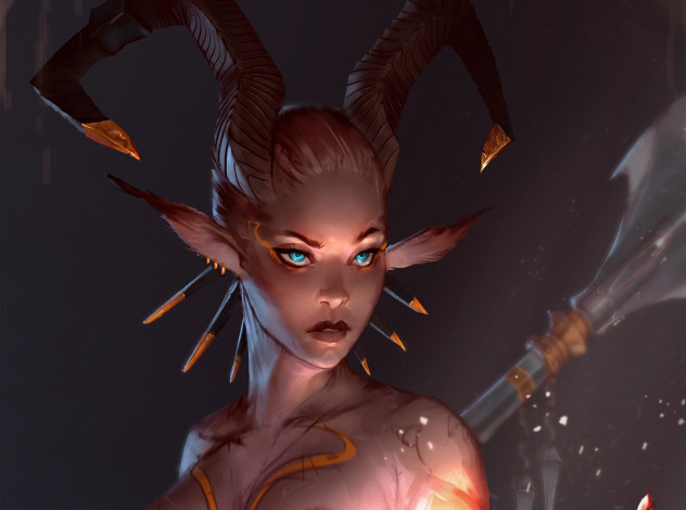 Обои картинки фото фэнтези, существа, взгляд, арт, рога, сатир