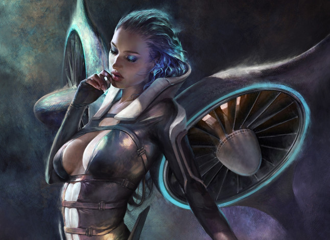 Обои картинки фото фэнтези, роботы,  киборги,  механизмы, лицо, девушка, костюм, макияж, фантастика, sci-fi, арт