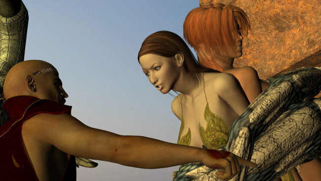 Обои картинки фото 3д графика, фантазия , fantasy, девушка, фон, взгляд