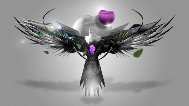 Обои картинки фото 3д графика, животные , animals, птица, орел, цветы, листья