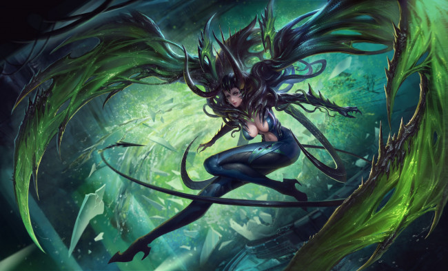 Обои картинки фото фэнтези, демоны, арт, крылья, поза, хвост, костюм, девушка, демоница, art