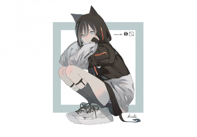 Обои картинки фото аниме, животные,  существа, девушка