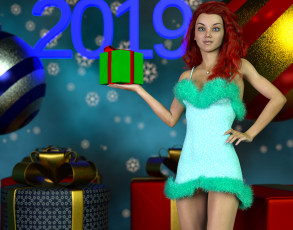 Картинка 3д+графика праздники+ holidays фон девушка взгляд