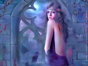 обоя календари, фэнтези, calendar, 2019, кровь, птица, окно, девушка, рана