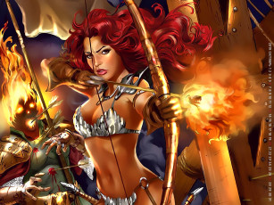 Картинка календари фэнтези calendar стрела лук оружие огонь девушка существо воительница 2019