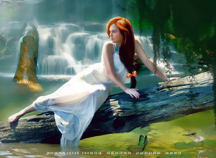 Картинка календари фэнтези 2019 calendar природа девушка дерево водопад