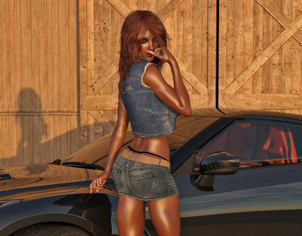 Обои картинки фото 3д графика, люди-авто, мото , people- car ,  moto, взгляд, фон, девушка