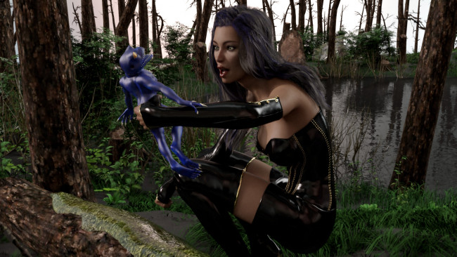 Обои картинки фото 3д графика, фантазия , fantasy, девушка, фон, взгляд