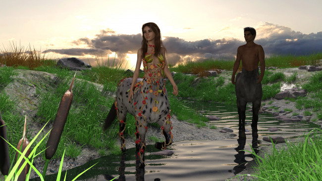 Обои картинки фото 3д графика, существа , creatures, взгляд, девушка, фон