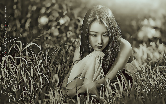 Обои картинки фото календари, компьютерный дизайн, 2019, calendar, женщина, азиатка, девушка, природа, трава