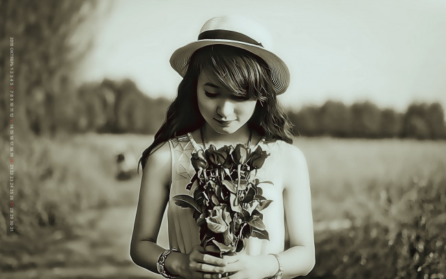 Обои картинки фото календари, компьютерный дизайн, природа, цветы, девушка, растение, женщина, calendar, 2019, шляпа, букет