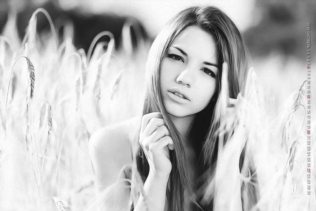 Обои картинки фото календари, компьютерный дизайн, женщина, взгляд, растение, злак, девушка, 2019, calendar