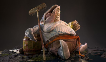 Картинка 3д+графика животные+ animals кит кракен чудище татуировки швабра кресло язык монстр