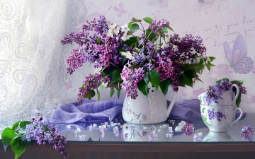 Картинка цветы сирень кувшин букет