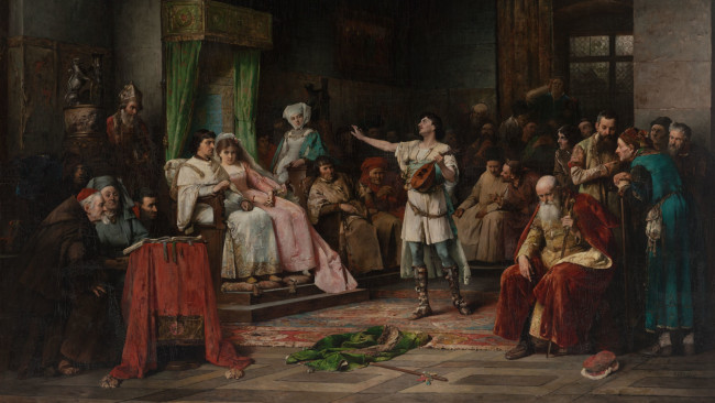 Обои картинки фото vaclav brozik - ballad singer, рисованное, живопись, vaclav, brozik, вацлав, брожик, 1851-1901, чешский, художник, картина, ballad, singer