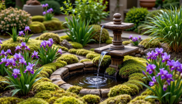 Картинка автор+wp+stl 3д+графика природа+ nature парк ирисы фонтанчик