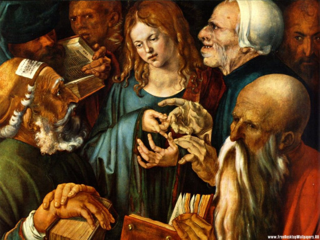 Обои картинки фото christ, among, the, doctors, рисованные, albrecht, durer