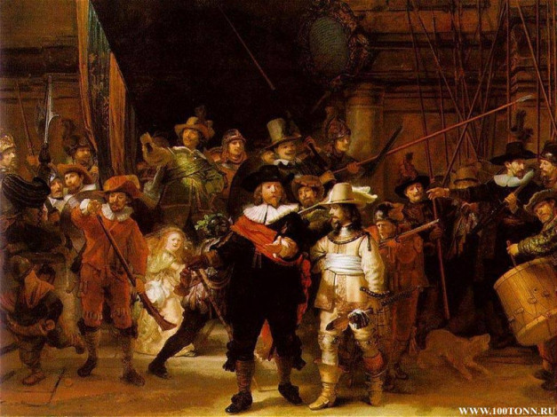 Обои картинки фото ночной, дозор, рисованные, rembrandt, van, rijn
