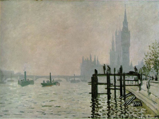 Обои картинки фото the, thames, below, westminster, рисованные, claude, monet