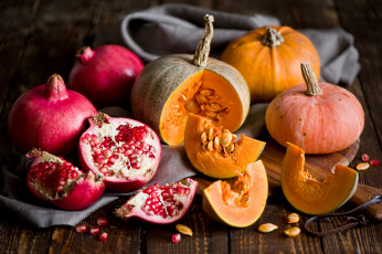 Картинка еда фрукты овощи вместе тыква гранат
