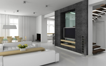 Картинка 3д графика realism реализм кинозал телевизор колонки комната диван