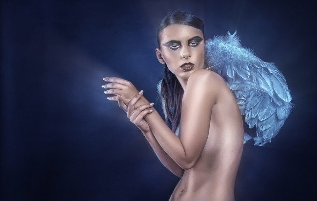 Обои картинки фото Анастасия Вайз, авт, Яков, мищенко, девушки, , , james, milano, крылья, макияж