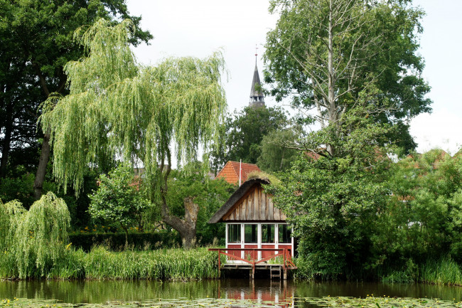 Обои картинки фото дания, tonder, разное, сооружения, постройки, река, растения