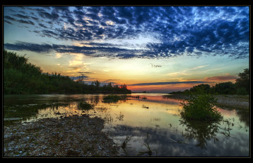 Картинка природа реки озера лес вечер тучи зарево река